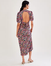 Vintage Floral Jersey Dress, Black (BLACK), large