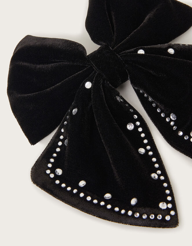 Diamante Velvet Bow Hair Clip, , large