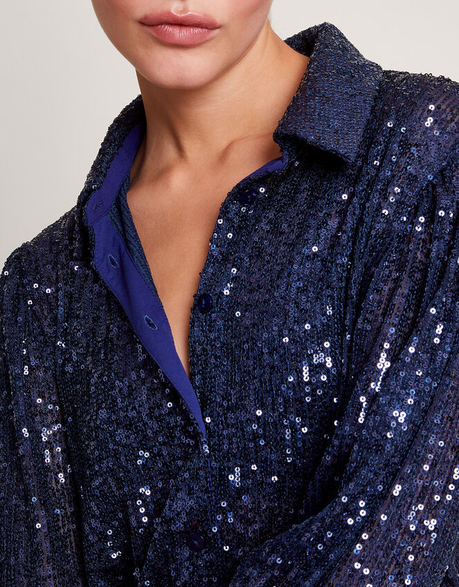 Megan Sequin Shirt, Navy (PURPLE), large