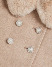 Faux Fur Collar Coat, Camel (OATMEAL), large