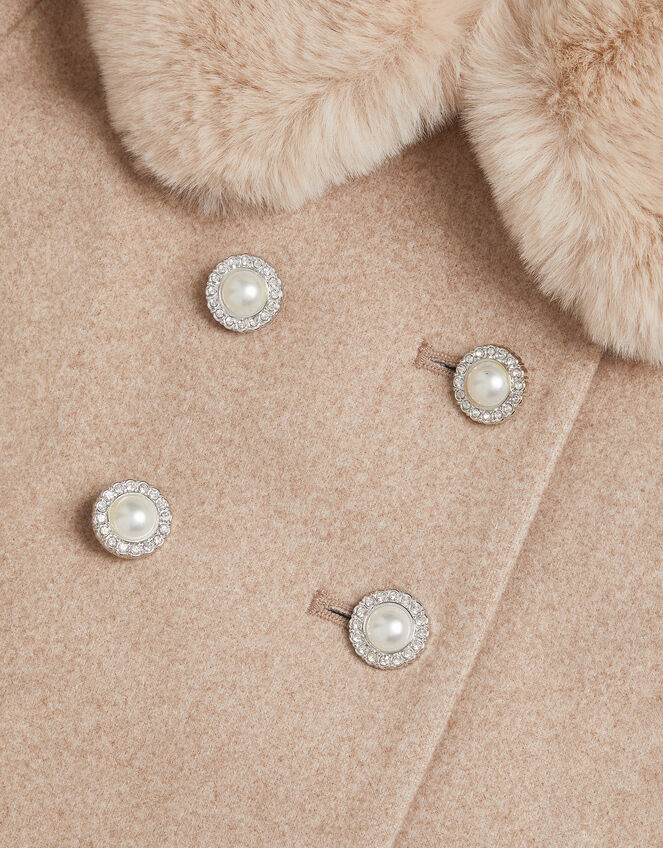 Faux Fur Collar Coat, Camel (OATMEAL), large