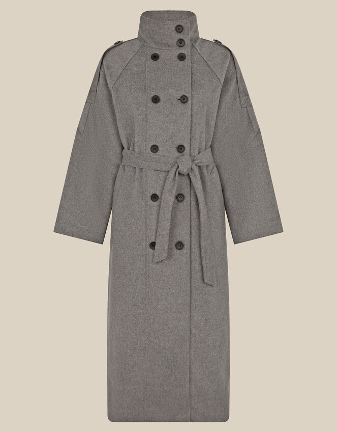 Elise Funnel Neck Wool Blend Coat, Grey (GREY), large