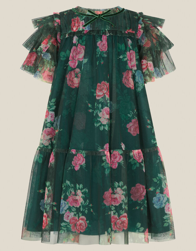 Thalia Rose Print Tulle Party Dress, Green (GREEN), large