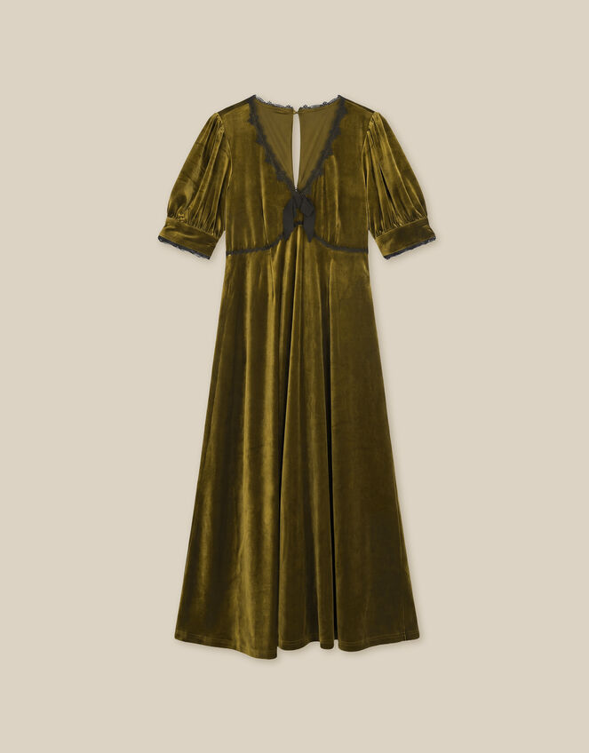 Vera V-Neck Velvet Midi Dress, Green (OLIVE), large