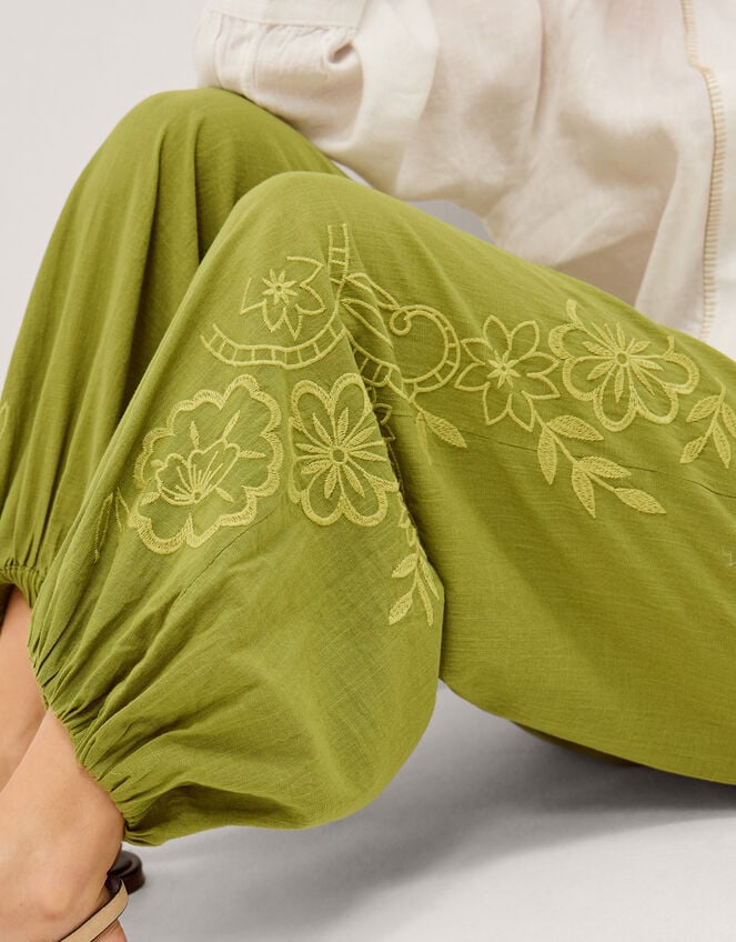 Effie Embroidered Harem Trousers, Green (GREEN), large