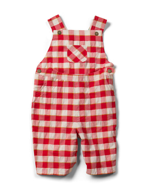 Little Green Radicals Check Shortie Dungarees, Red (RED), large