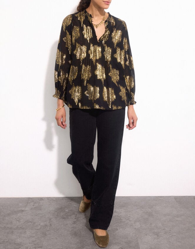 East Jacquard Blouse, Black (BLACK), large