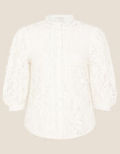 Puff Sleeve Lace Blouse, Ivory (IVORY), large