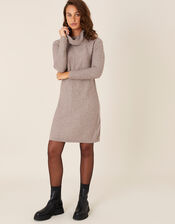 Cali Cowl Neck Knit Dress, Brown (MOCHA), large