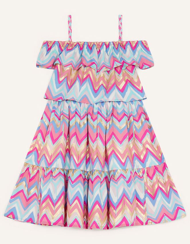 Zig Zag Layered Dress in Recycled Polyester, Blue (BLUE), large
