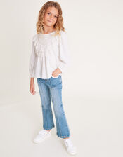 Long Sleeve Jersey Blouse, White (WHITE), large