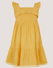 Floral Embroidered Frill Dress, Yellow (YELLOW), large