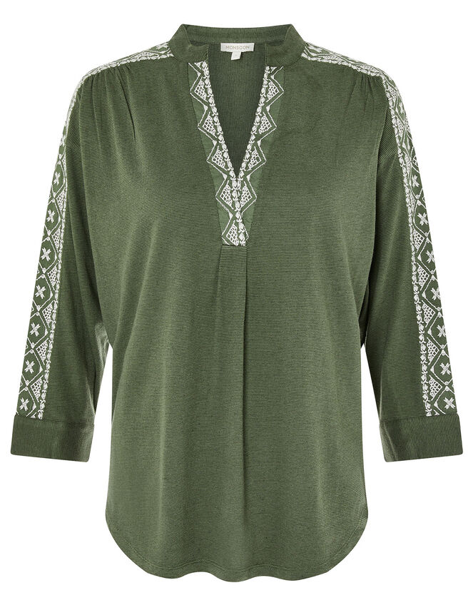 Edie Embroidered Top, Green (KHAKI), large