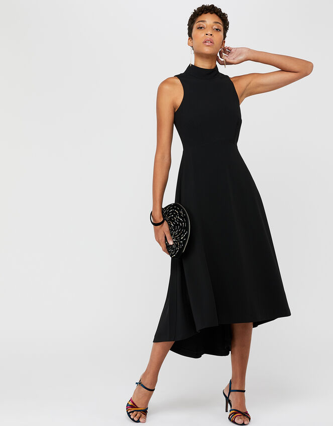 Jade High Neck High-Low Dress, Black (BLACK), large