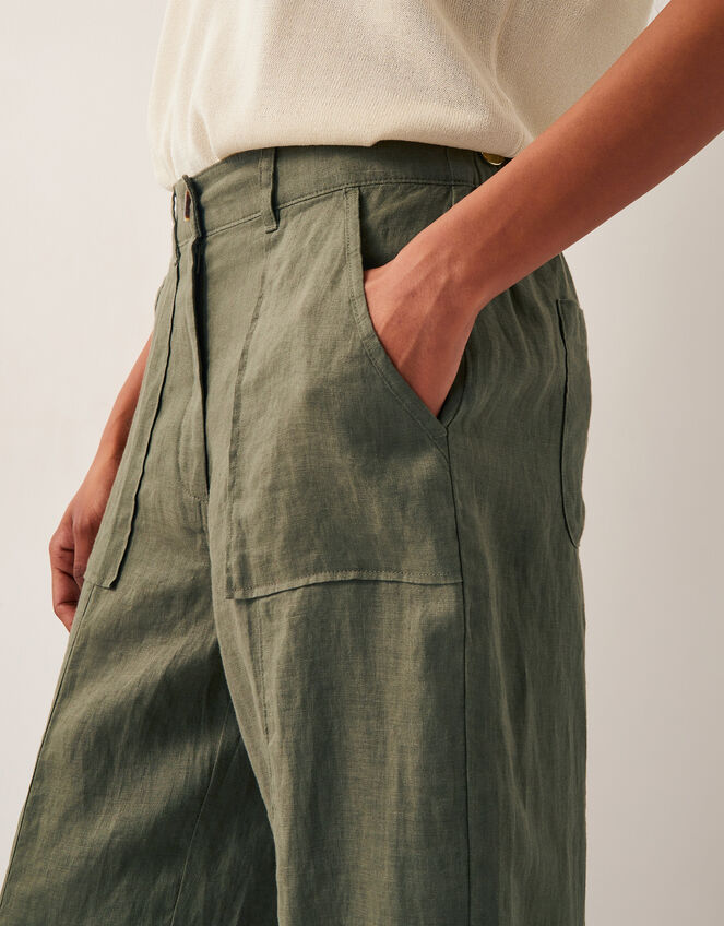 Linen Jolie Short Wide Leg Trousers, Green (KHAKI), large