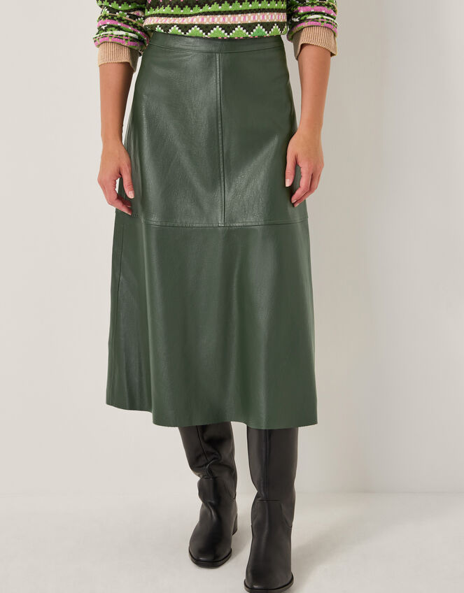 Pippa Faux Leather Midi Skirt, Green (GREEN), large