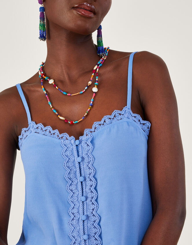 Leila Lace Button-Through Cami Top, Blue (BLUE), large