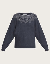 Evie Beaded Jumper, Blue (NAVY), large