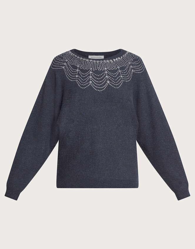 Evie Beaded Jumper, Blue (NAVY), large
