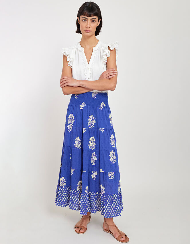 East Bohemian Print Dobby Skirt, Blue (BLUE), large