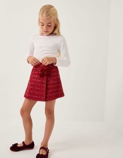 Rhinestone Top & Tweed Skort Set, Red (RED), large