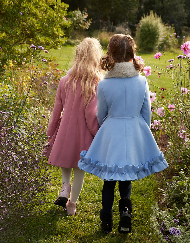 Ruffle Hem Fur Collar Coat , Blue (PALE BLUE), large