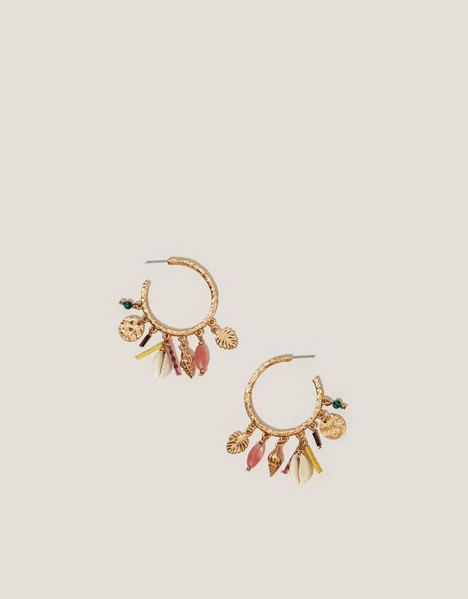 Mix Charm Hammered Hoop Earrings, , large