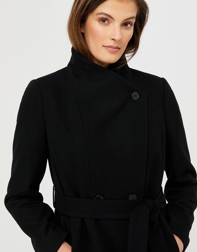 Rita Wrap Collar Coat Short, Black (BLACK), large