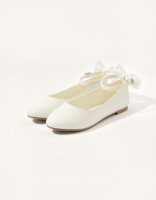 Organza Bow Ballerina Flats, White (WHITE), large