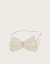 Pearl Beaded Bow Headband, , large