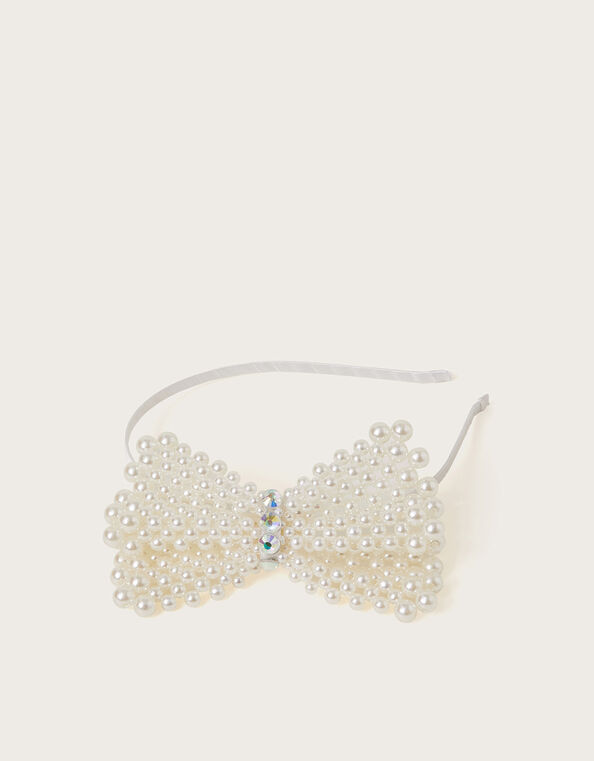 Pearl Beaded Bow Headband, , large