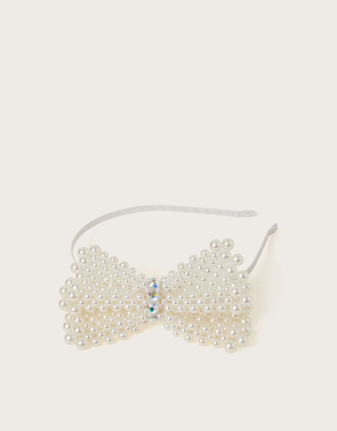 Pearl Beaded Bow Headband, , large