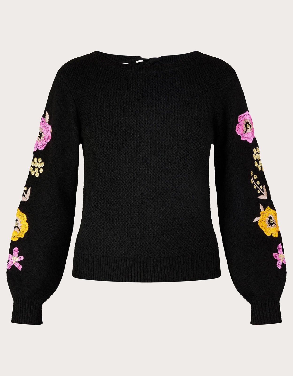 Black jumper with embroidered flowers hotsell