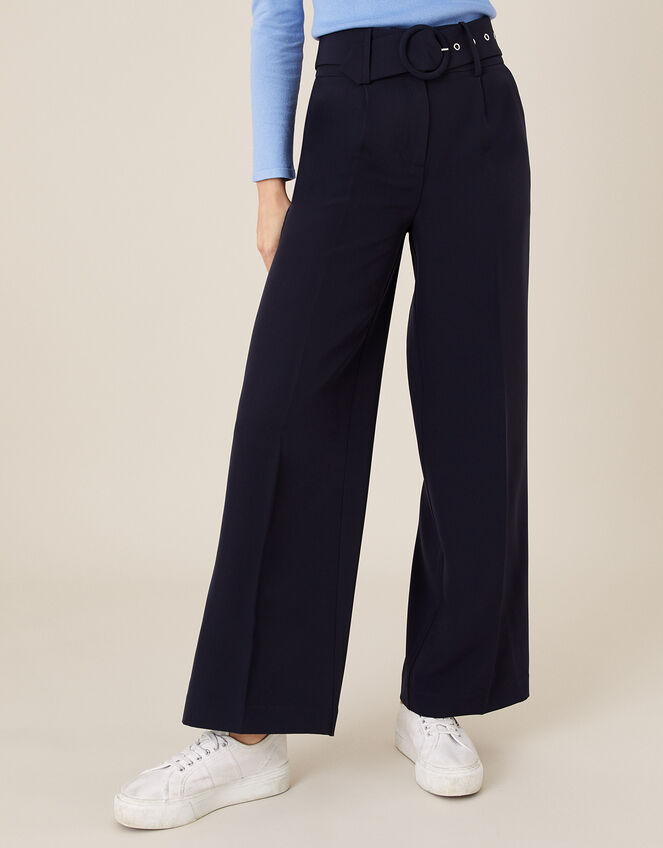 Circle Belt Wide Leg Trousers, Blue (NAVY), large