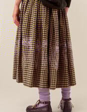 East Dilly Embroidered Gingham Print Midi Skirt, Multi (MULTI), large