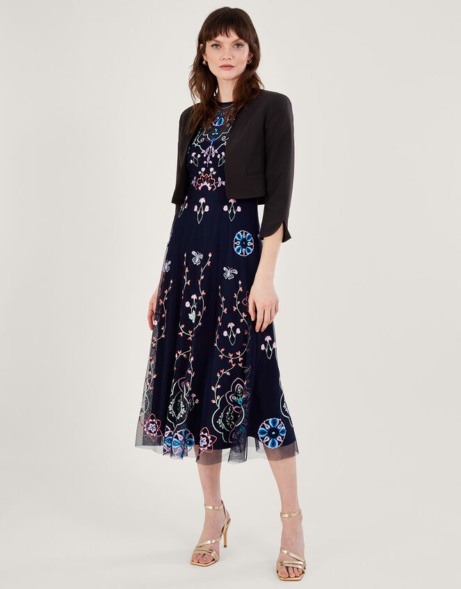 Hortensia Scallop Crop Jacket with Recycled Polyester, Black (BLACK), large