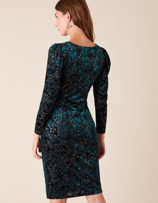 Sadie Animal Star Stretch Velvet Dress, Teal (TEAL), large