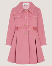 Velvet Bow A-Line Coat, Pink (PINK), large