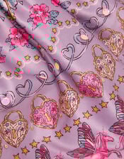 Magical Unicorn Print Satin Skirt, Purple (PURPLE), large