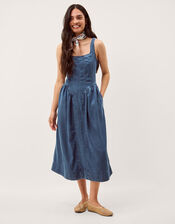 Delia Square Neck Denim Midi Dress, Blue (DENIM BLUE), large