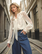 Mae Organza Pussybow Blouse, Ivory (IVORY), large