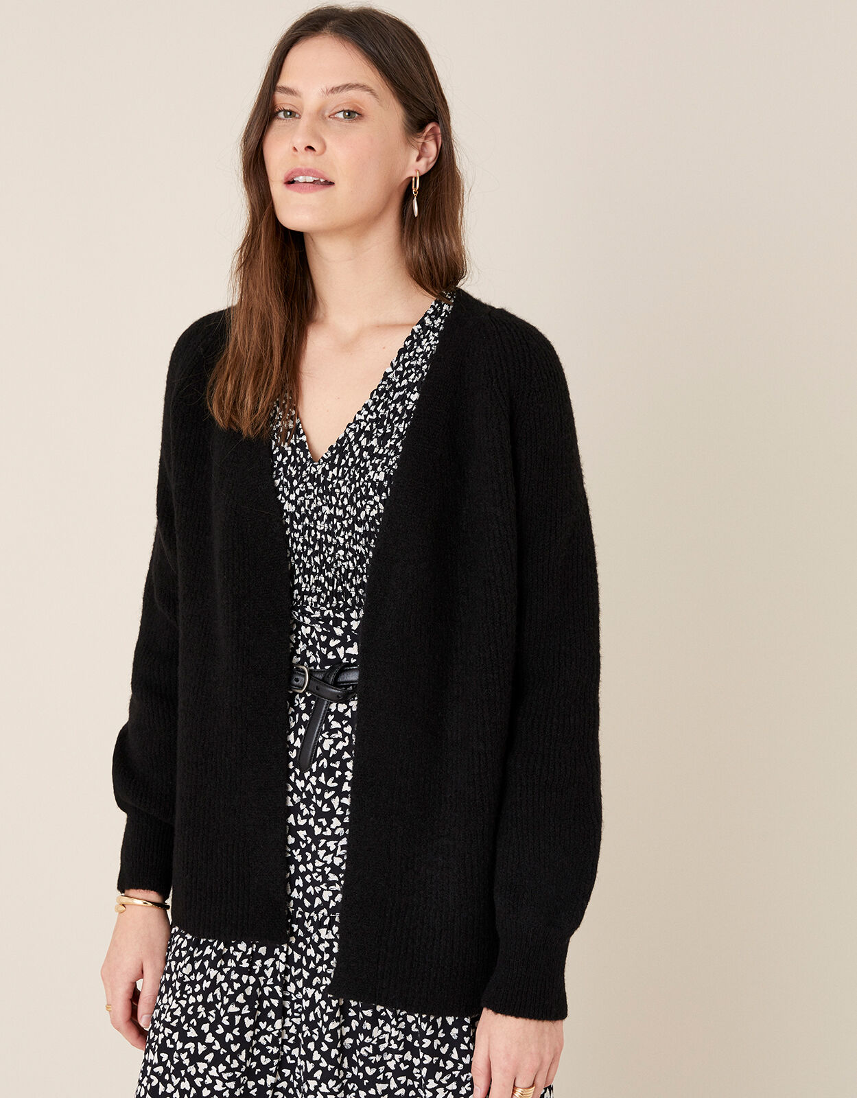 Women's black top wool cardigan sweater