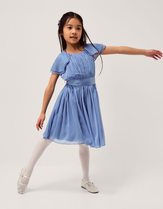 Ava Cape Sleeve Chiffon Bridesmaid Dress, Blue (BLUE), large