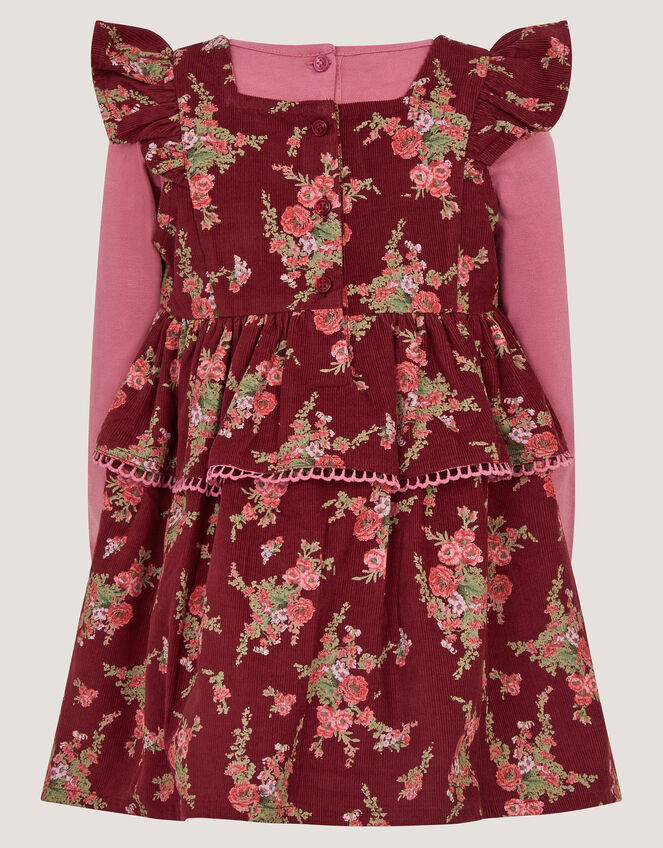 Baby Top & Floral Corduroy Dress Set, Red (BURGUNDY), large
