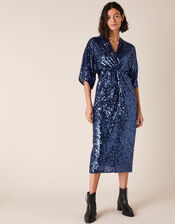 Symba Sequin Twist Midi Dress, Blue (NAVY), large