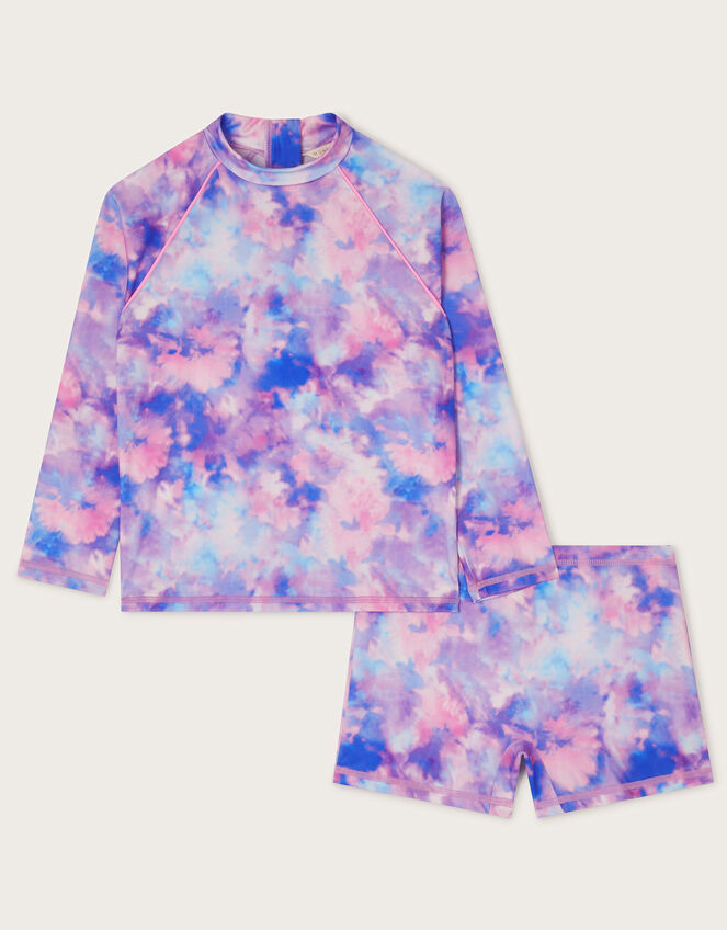 Tie Dye UPF 50+ Rash Vest and Shorts, Purple (LILAC), large
