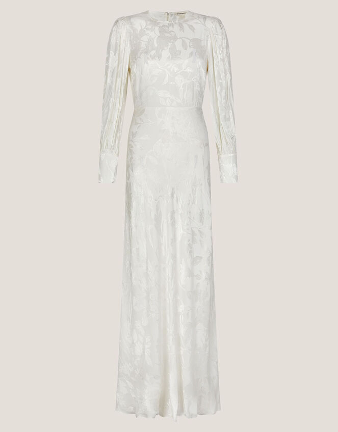 Grace Long Sleeve Satin Wedding Dress, Ivory (IVORY), large