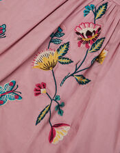 Floral Embroidered Puff Sleeve Dress, Purple (LILAC), large