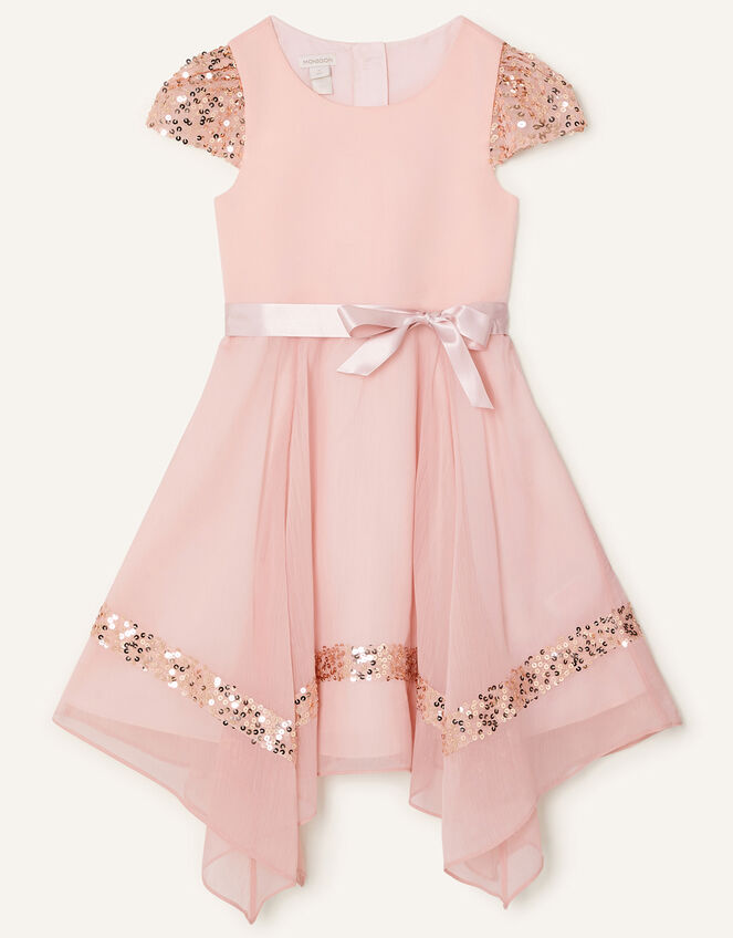 Olivia Sequin Hanky Hem Dress, Pink (PINK), large