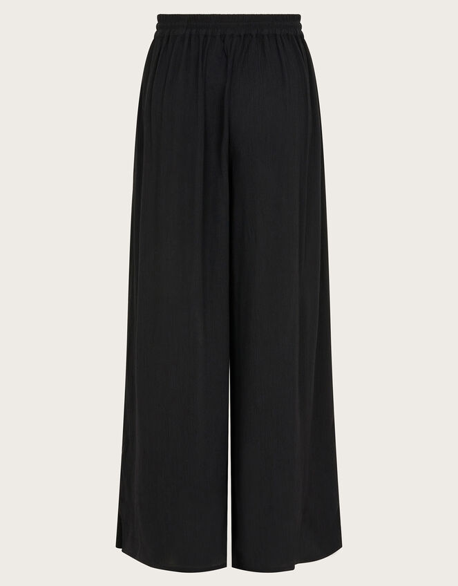 Wide Leg Crinkle Trousers, Black (BLACK), large